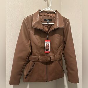 Kenneth Cole Women's Tan Faux Leather Belted Jacket NWT